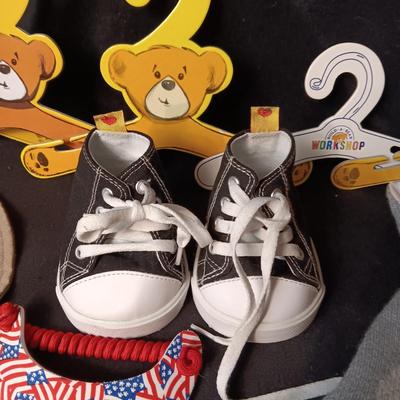 BUILD-A-BEAR CLOTHES, HATS, SHOES AND HANGERS