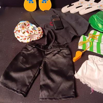 BUILD-A-BEAR CLOTHES, HAT, HANGERS AND STICKERS