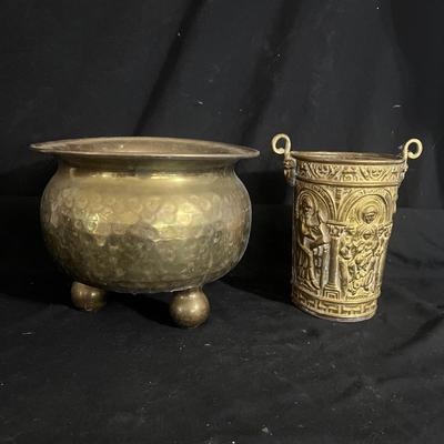 Brass Holy Water Vessel & Hammered Brass Pot (DR-MG)