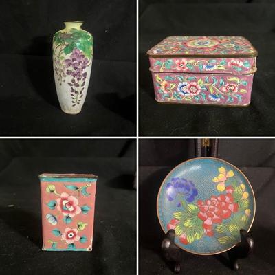 Cloissone Enameled Metal Vase & More Enameled Metal Items (DR-MG)