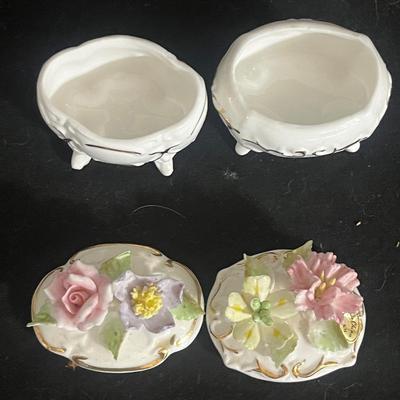 Dresden Pierced Floral Footed Compote Co & Three Small Ceramic Boxes (DR-MG)
