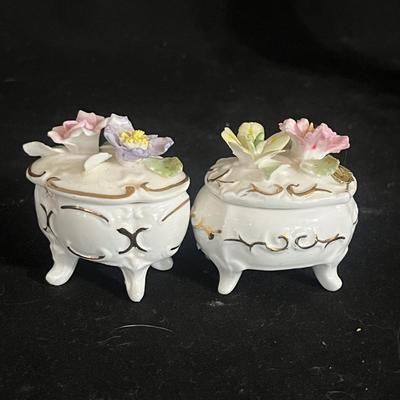 Dresden Pierced Floral Footed Compote Co & Three Small Ceramic Boxes (DR-MG)