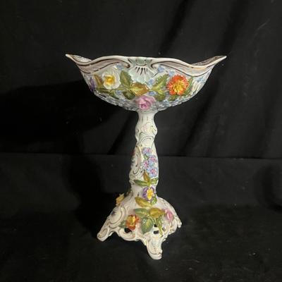 Dresden Pierced Floral Footed Compote Co & Three Small Ceramic Boxes (DR-MG)
