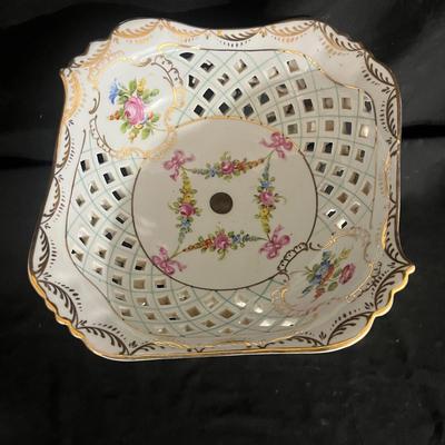Dresden Pierced Floral Footed Compote Co & Three Small Ceramic Boxes (DR-MG)