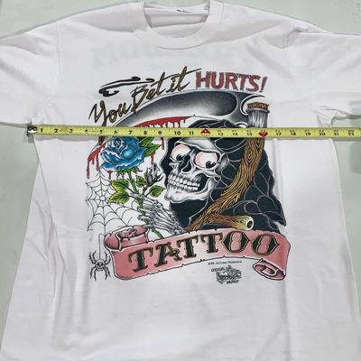 1988 Single Stitch “You Bet It Hurts” Tattoo/Biker Long Sleeve Tee Shirt