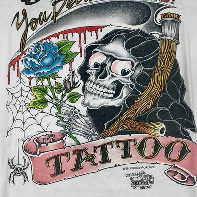 1988 Single Stitch “You Bet It Hurts” Tattoo/Biker Long Sleeve Tee Shirt