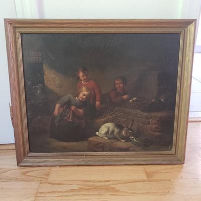 Children with a Rabbit Oil Painting (LR-KD)