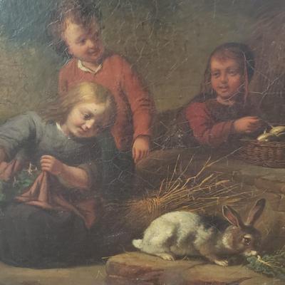 Children with a Rabbit Oil Painting (LR-KD)