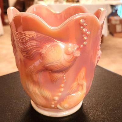 Lot #176 Fenton Art Glass Atlantis Vase - Koi Fish Design