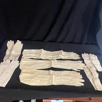 Vintage Long White Leather Gloves & Regular Sized Leather Gloves (DR-MG)