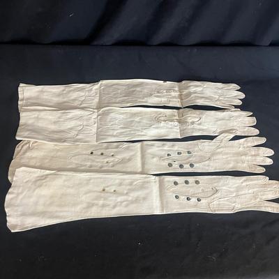 Vintage Long White Leather Gloves & Regular Sized Leather Gloves (DR-MG)