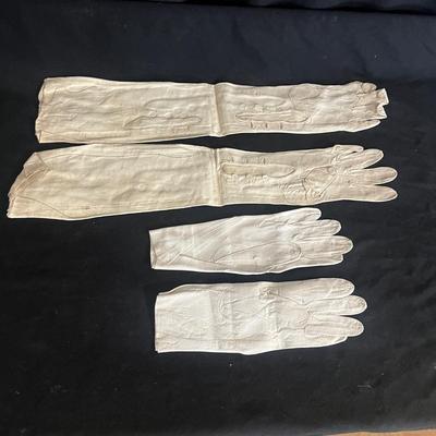 Vintage Long White Leather Gloves & Regular Sized Leather Gloves (DR-MG)