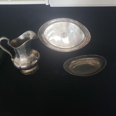 Sterling Silver Engraved Platter, Pitcher and Decorative Bowl (LR-KD)