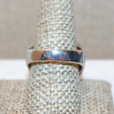Size 12¼ Large Red Emerald Cut Stone Ring with Red Side Stone Accents on a Solid Silver Tone Band (10.7g)