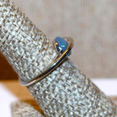 Size 7¼ Marked .925 "Opal in Orbit" Style Ring with Silver Band (2.2g)