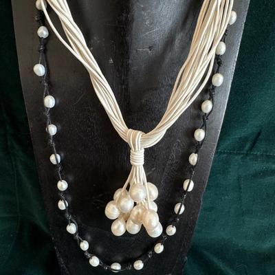 Lot of 2 Necklaces with Pearls and Leather