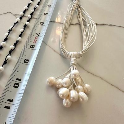 Lot of 2 Necklaces with Pearls and Leather
