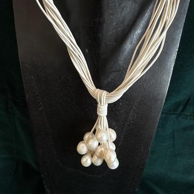 Lot of 2 Necklaces with Pearls and Leather