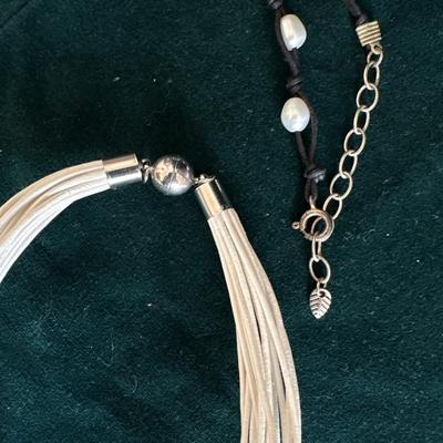 Lot of 2 Necklaces with Pearls and Leather
