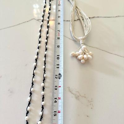 Lot of 2 Necklaces with Pearls and Leather