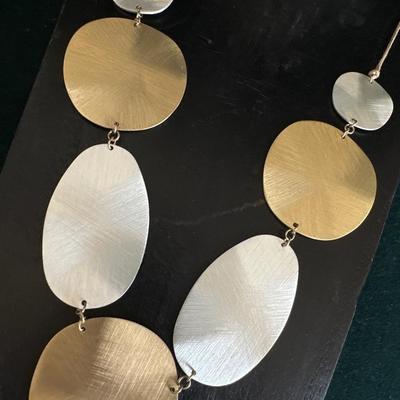 2 Necklaces Modern Gold Tone & Silver Tone - Tiered & Pendant Long Drop