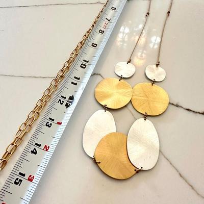 2 Necklaces Modern Gold Tone & Silver Tone - Tiered & Pendant Long Drop