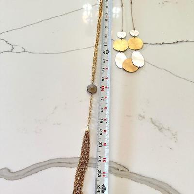 2 Necklaces Modern Gold Tone & Silver Tone - Tiered & Pendant Long Drop