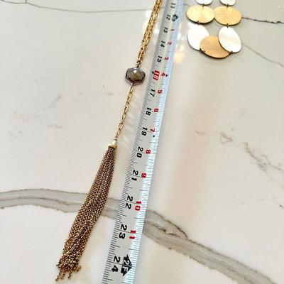 2 Necklaces Modern Gold Tone & Silver Tone - Tiered & Pendant Long Drop