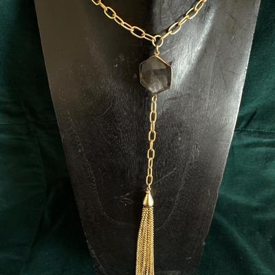 2 Necklaces Modern Gold Tone & Silver Tone - Tiered & Pendant Long Drop