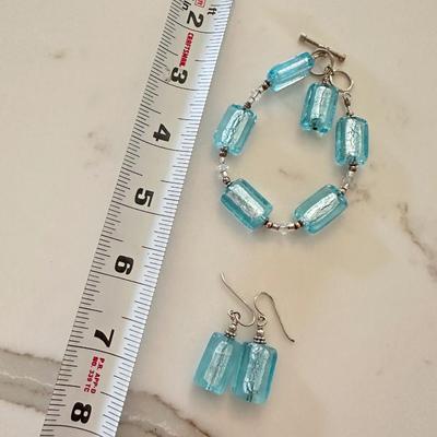 Blue Foil Art Glass-Bracelet and Earrings.