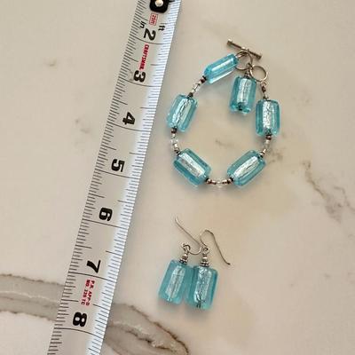Blue Foil Art Glass-Bracelet and Earrings.
