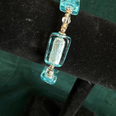 Blue Foil Art Glass-Bracelet and Earrings.