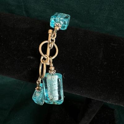 Blue Foil Art Glass-Bracelet and Earrings.