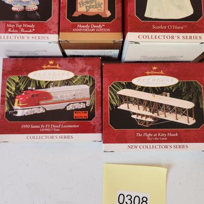 Lot of 10 Hallmark Keepsake Christmas Tree ornaments Train Airplane +++