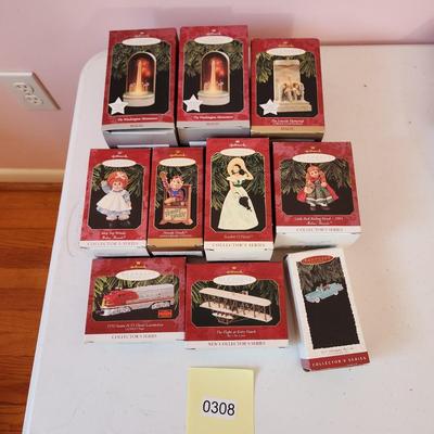 Lot of 10 Hallmark Keepsake Christmas Tree ornaments Train Airplane +++