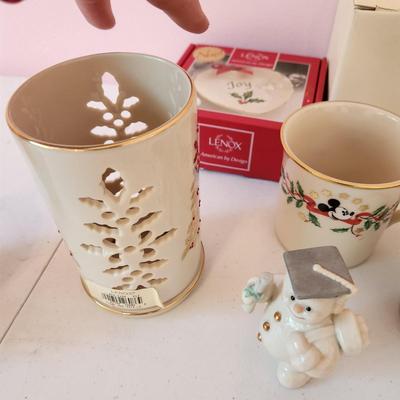 Lot of Lenox China Fall Christmas Table Decor Cups Vases, Dishes Plates Musical Jewelry Box