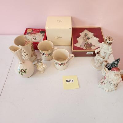 Lot of Lenox China Fall Christmas Table Decor Cups Vases, Dishes Plates Musical Jewelry Box