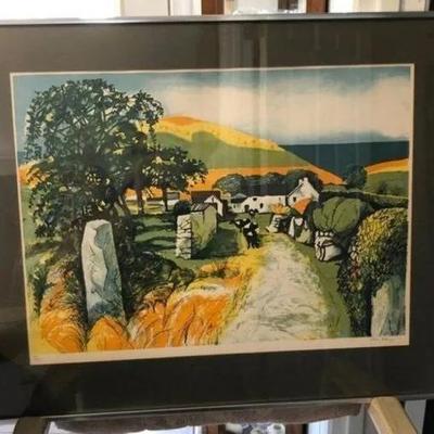 John Elwyn Pencil Signed Limited Edition Lithograph 90/260 Cardiganshire Farm. Frame Size 22in x 26.5in Good Condition Preowned from Estate.