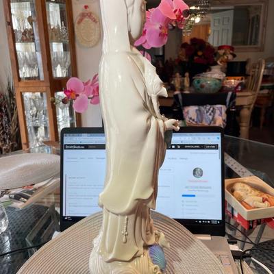 Antique Chinese Porcelain Blanc De Chine Figurine Young Buddha Guanyin Guan Yin Kuan Yin 18.75'' Tall.