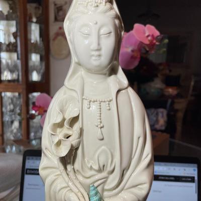 Antique Chinese Porcelain Blanc De Chine Figurine Young Buddha Guanyin Guan Yin Kuan Yin 18.75'' Tall.