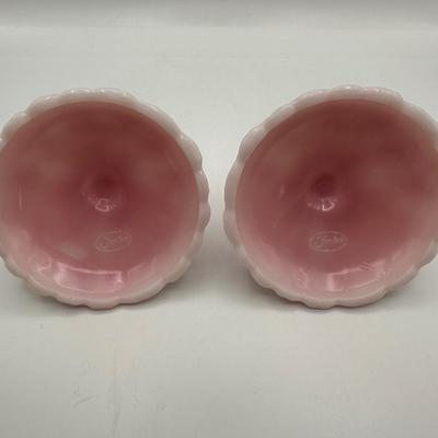FENTON Pair of Rosalene Pink Water Lily Candle Holder