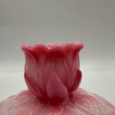 FENTON Pair of Rosalene Pink Water Lily Candle Holder