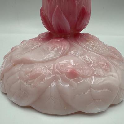 FENTON Pair of Rosalene Pink Water Lily Candle Holder