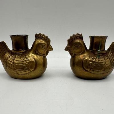 Fritz Brass Chicken Candlestick Holders (2)