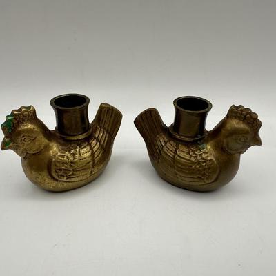 Fritz Brass Chicken Candlestick Holders (2)