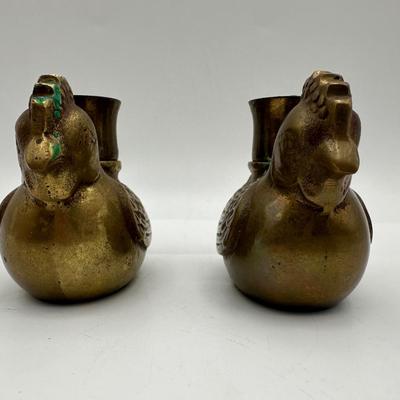 Fritz Brass Chicken Candlestick Holders (2)