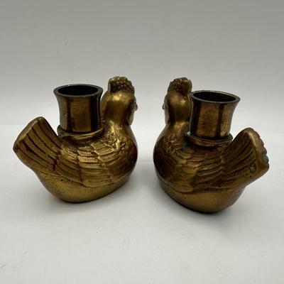 Fritz Brass Chicken Candlestick Holders (2)
