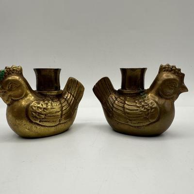 Fritz Brass Chicken Candlestick Holders (2)
