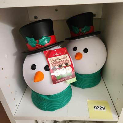 Lot of 2 Hallmark Singing Smiling Snowman Head