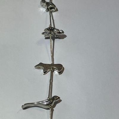 Vintage Native American Style Solid Sterling Silver Fetish 15-Animal 30" Necklace in New Never Used Condition. (Jewelry #14).